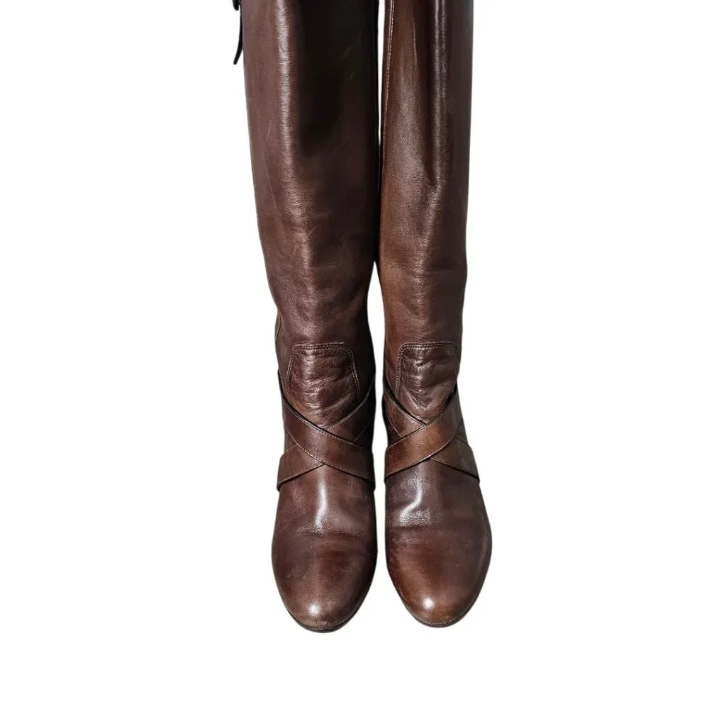 Cole Haan Courtney Air Tall Platform Leather Heel Riding Brown Knee Boot - Picture 6 of 15